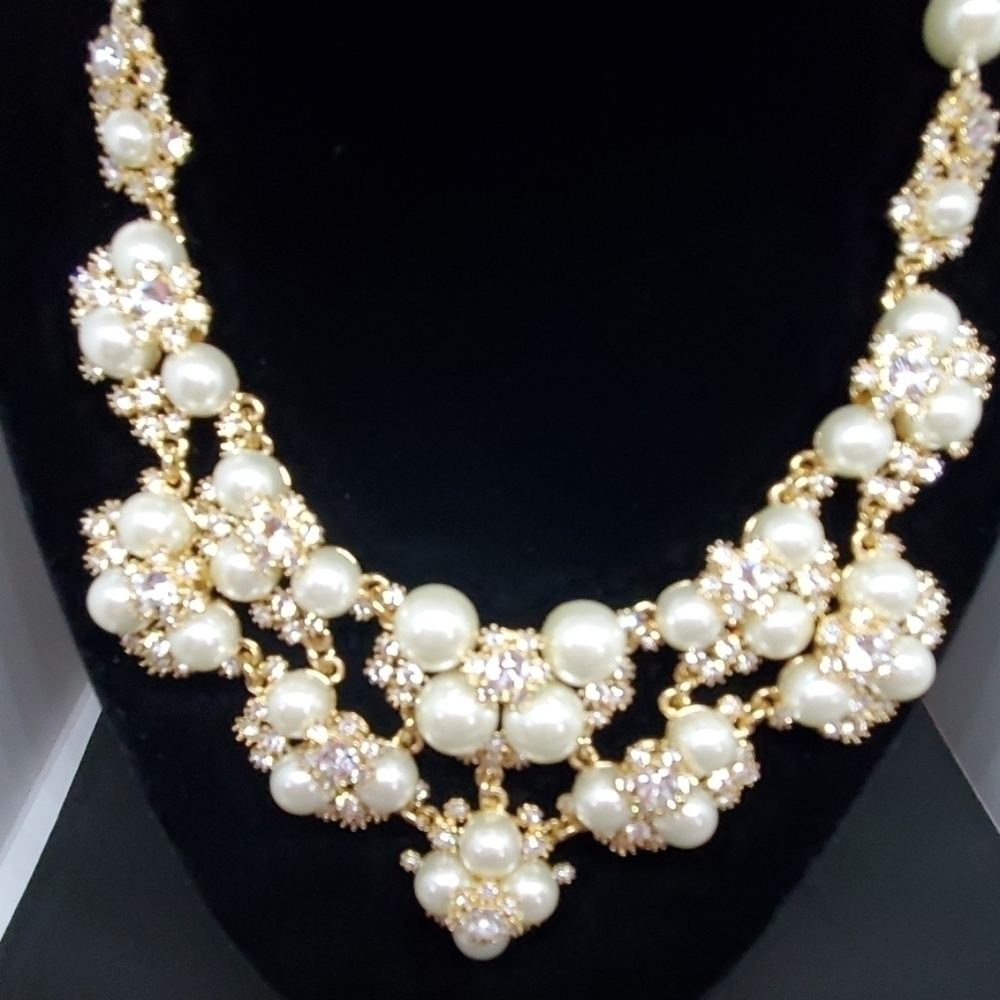CHARTER CLUB GOLD WHITE‎ PEARLS RHINESTONES NECKLACE BIRTHDAY PARTY - Picture 9 of 11
